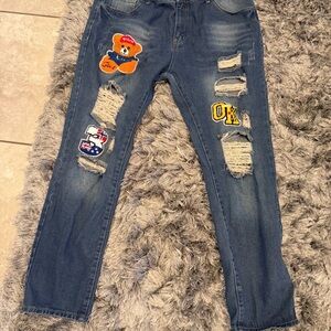 Distressed Patches Woman's Size XXXL Blue Denim Jeans